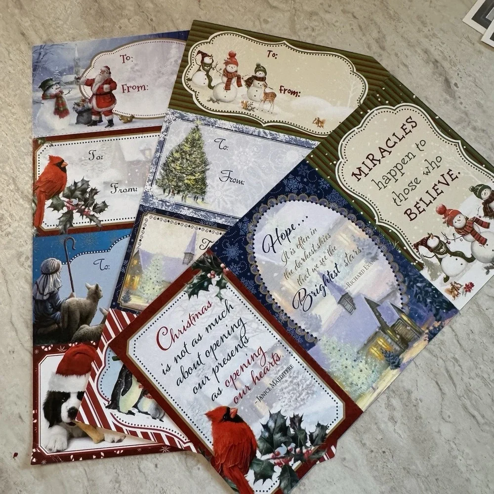 Christmas Tags & Stickers Lot Of 9 Pages Of Adhesive And Non Adhesive Mix